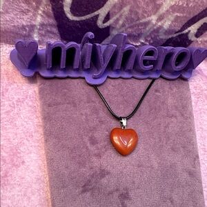 Latha Red Polished Stone Crystal Heart Pendant with Faux Leather Necklace